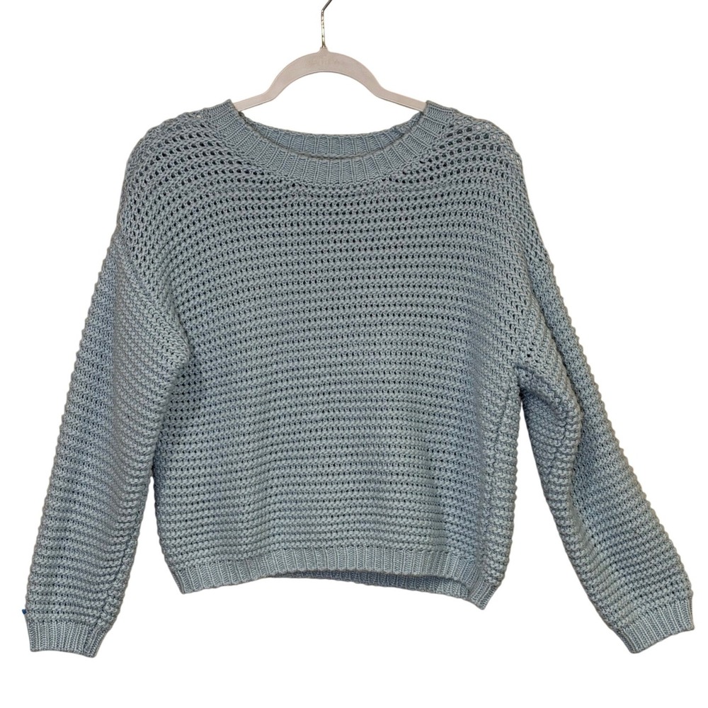 Forever‎ 21 Womens Sweater Light Blue Small Open Knit Chunky Pullover Crewneck